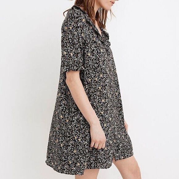 Madewell Ruffle Floral Print Button Front Trapeze Mini Dress | Size Small - Picture 3 of 9